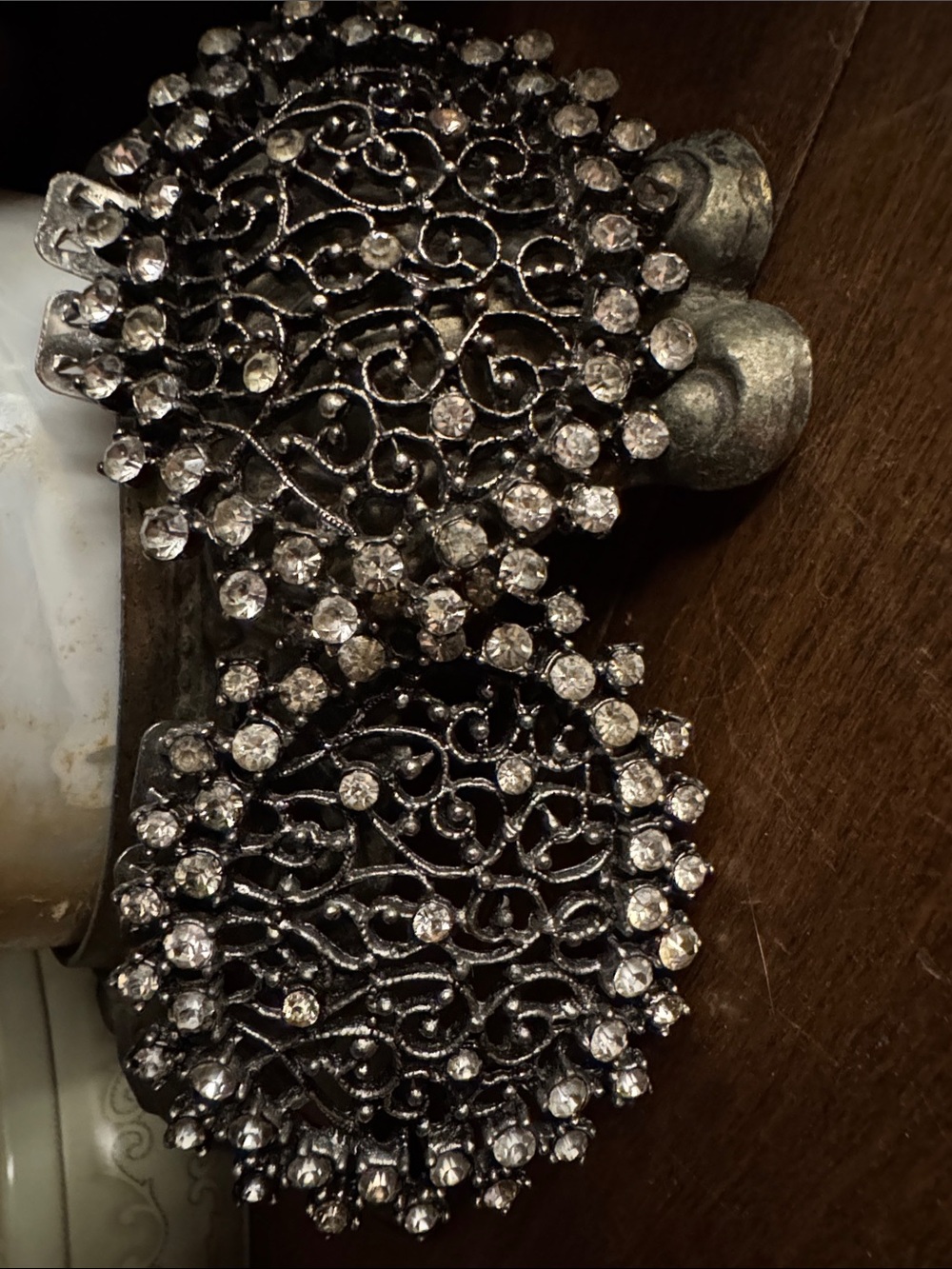 Vintage MUSI Rhinestone Ornate Filigree Shoe Clips Pair, Mid-Century